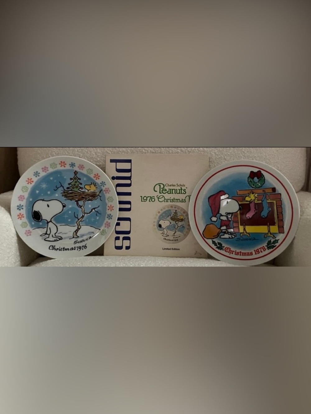 Vintage Peanuts Snoopy  1976 & 1978 Christmas Decorative Plates